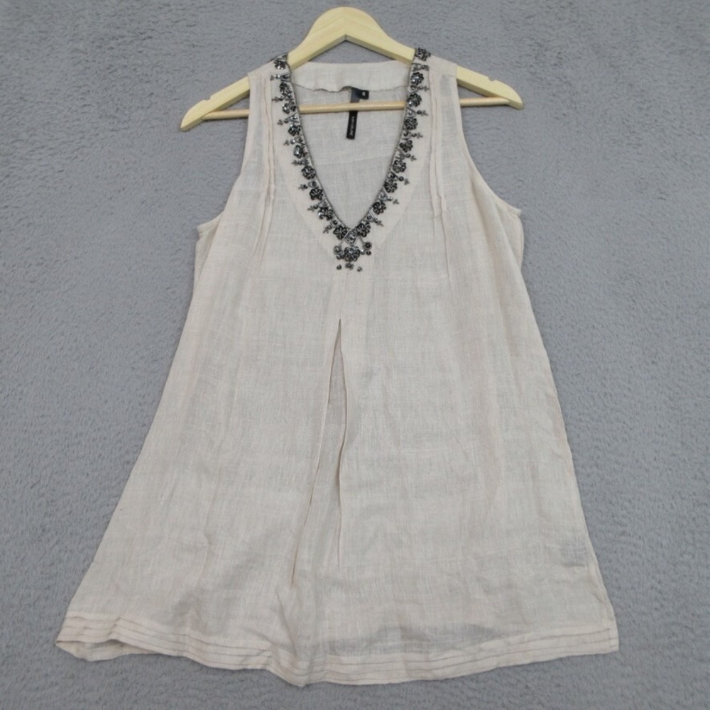 Kay Celine Silk Shirt Women S Beige Embellished Dressy‎ Tank Boho Y2K Festival